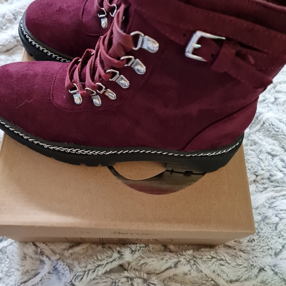 Charlotte Russe Maroon Suede Combat Boots Sz 8 - Picture 7 of 10